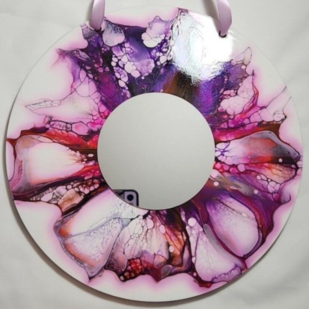 Hand Crafted Mirror Painted Vintage Edison Record Upcycled Painted Wall Art Deco